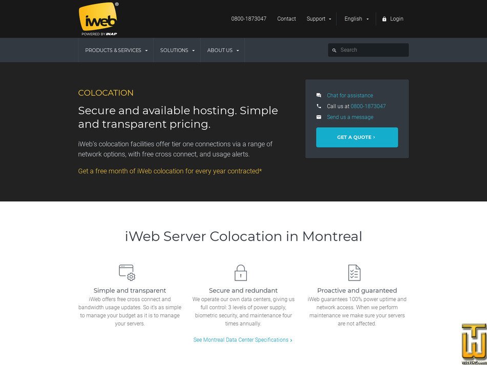 Taken on 26 December, 2020 screenshot of Colocation in Montreal from iweb.com