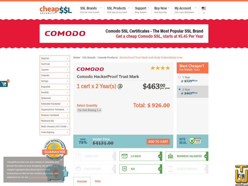 screenshot of Comodo HackerProof Trust Mark from cheapsslsecurity.com