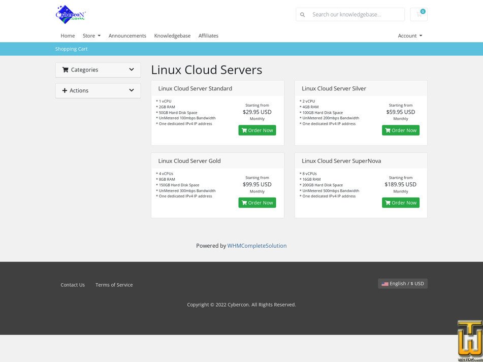 Taken on 10 December, 2022 screenshot of DirectAdmin Dedicated Blade Server Standard from cybercon.com