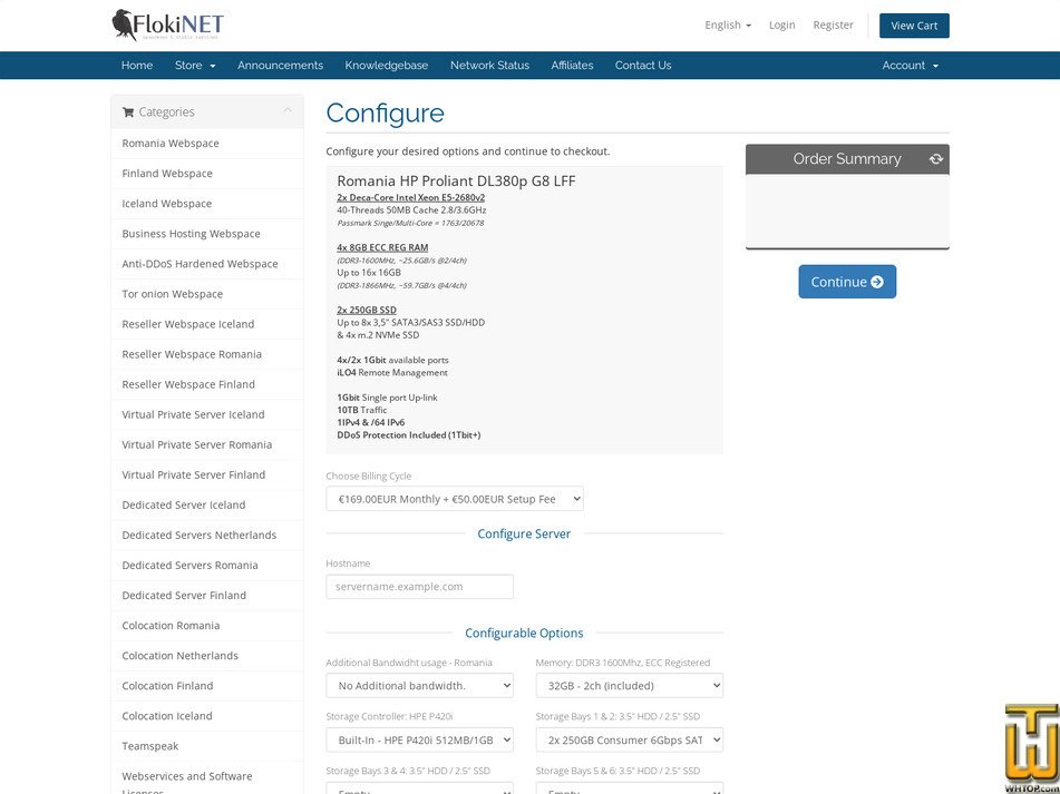 Taken on 24 May, 2022 screenshot of Romania HP Proliant DL380p G8 from flokinet.is
