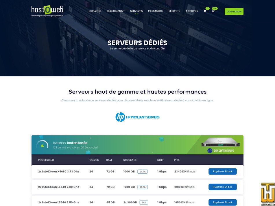 screenshot of 2x Intel Xeon L5630 2.40 Ghz from hostoweb.com