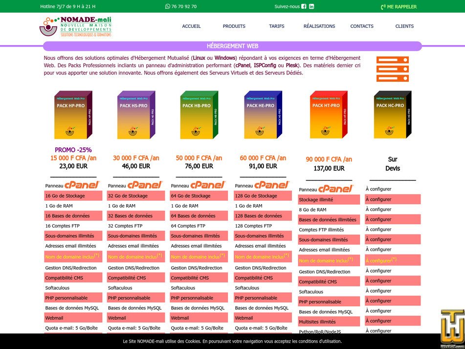 screenshot of Pack HP-PRO from nomade-mali.com