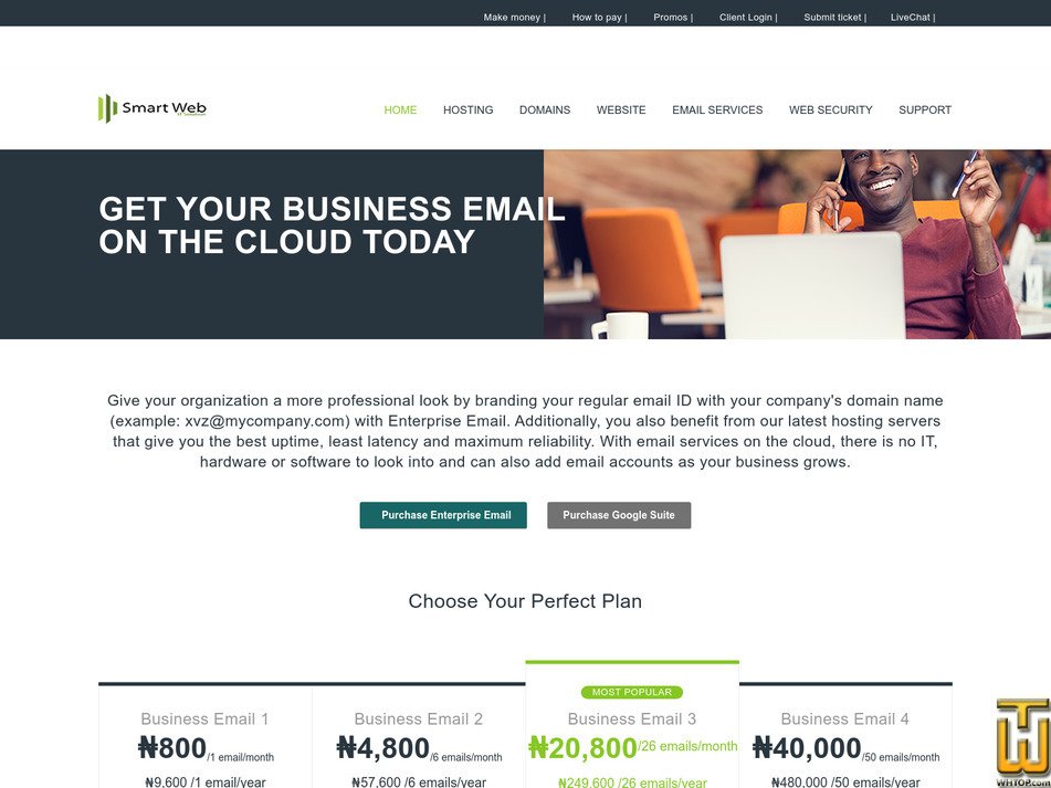 Taken on 29 October, 2022 screenshot of Business Email 1 from smartweb.com.ng