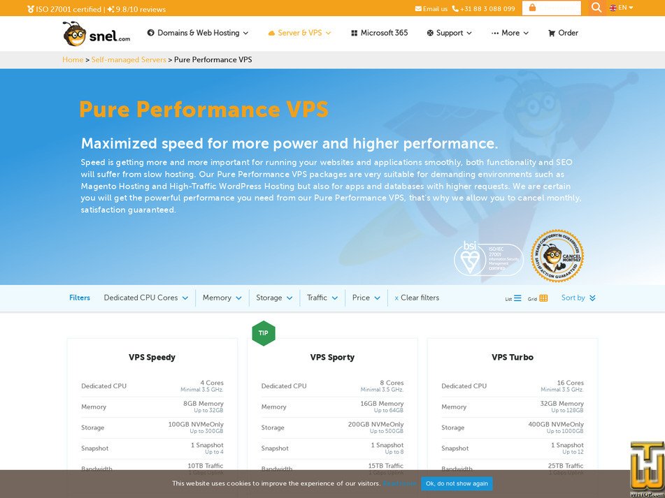 Taken on 11 November, 2022 screenshot of Pure Performance VPS Speedy from snel.com