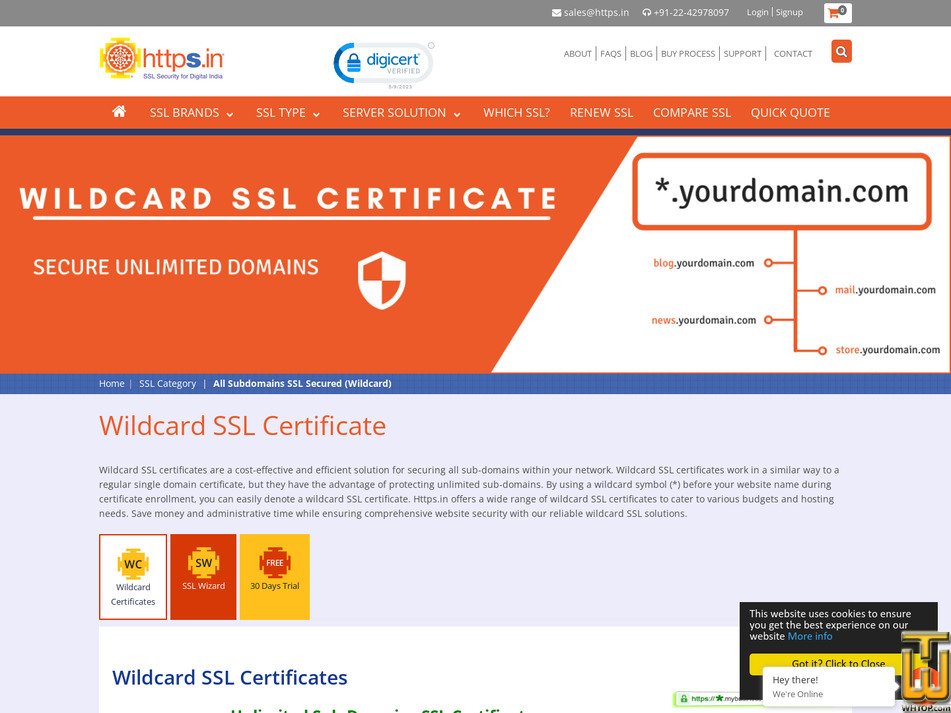 Taken on 9 August, 2023 screenshot of Wildcard SSL Certificate from https.in