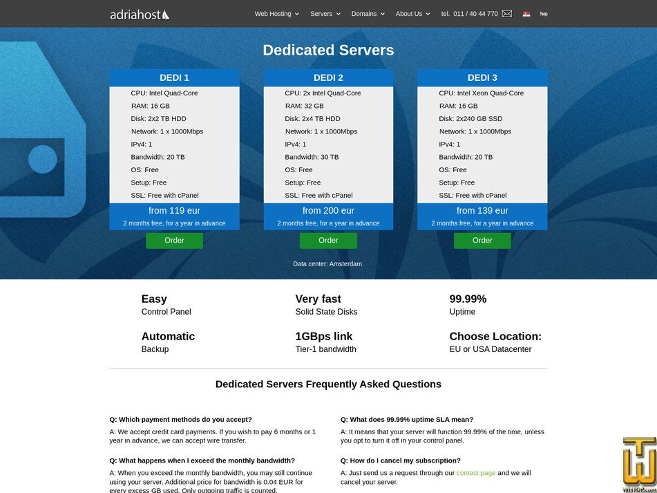 screenshot of Dedi 1 Quad Core S from adriahost.rs