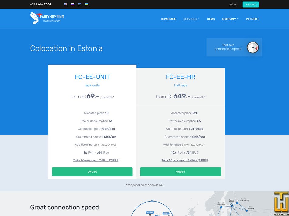 screenshot of TALLINN TELIA DATACENTER from fairyhosting.com
