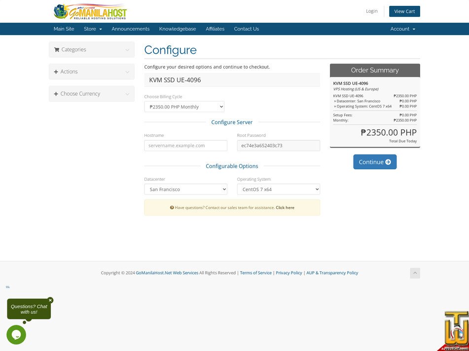 Taken on 16 February, 2024 screenshot of KVM SSD UE-4096 from gomanilahost.net