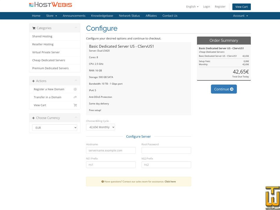 screenshot of Basic Dedicated Server US - CServUS1 from hostwebis.com