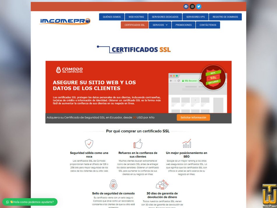 Taken on 18 August, 2024 screenshot of Certificado Positive SSL from imcomepro.com
