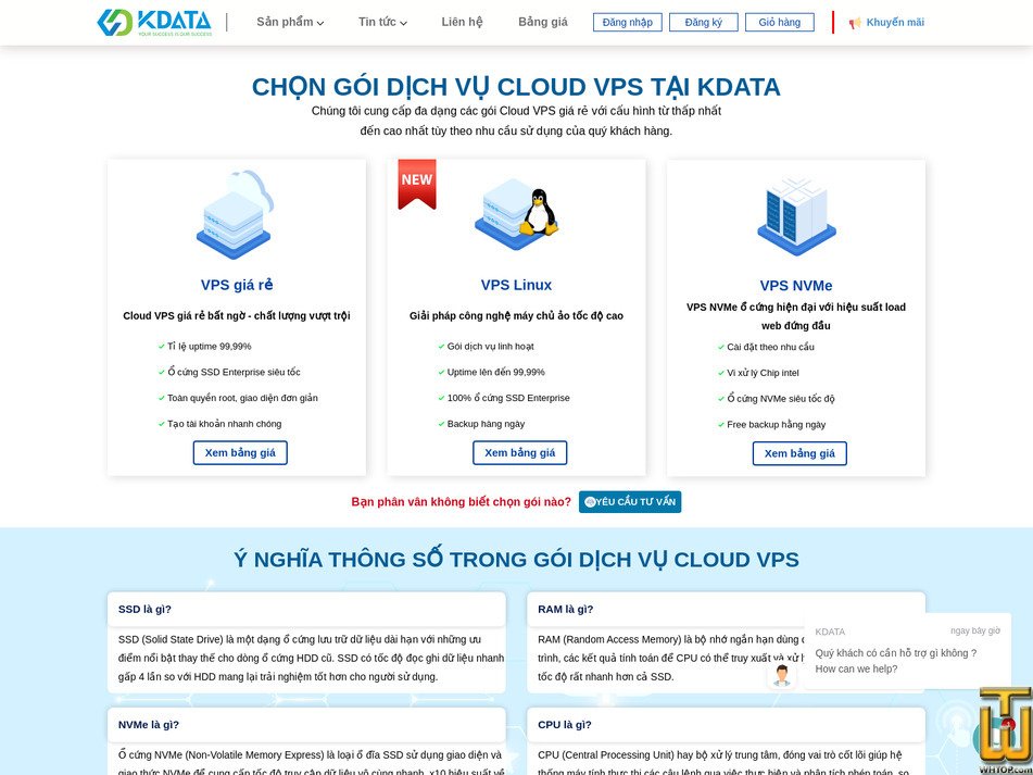 screenshot of VPS cheap from kdata.vn