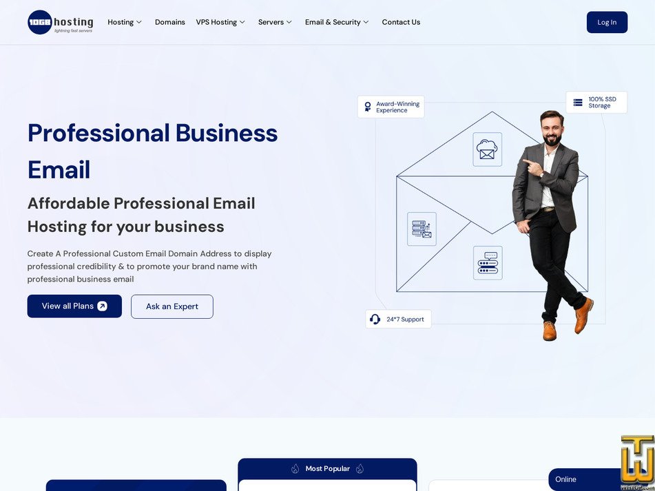 screenshot of Professional Email from 10gbhosting.com
