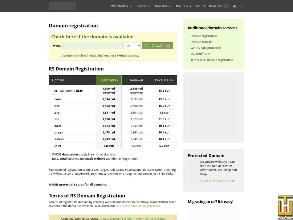 screenshot of .com from adriahost.rs