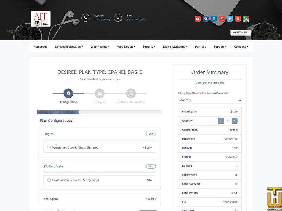 Taken on 6 September, 2025 screenshot of cPanel Basic from ait.com