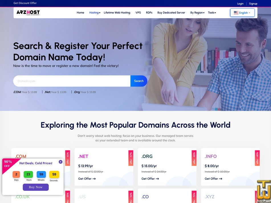 Taken on 7 July, 2025 screenshot of .COM from arzhost.com