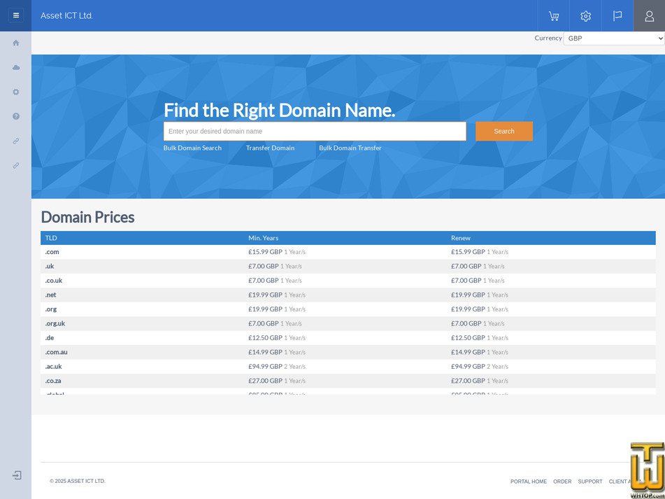 screenshot of .com Domain Registration from assetict.com