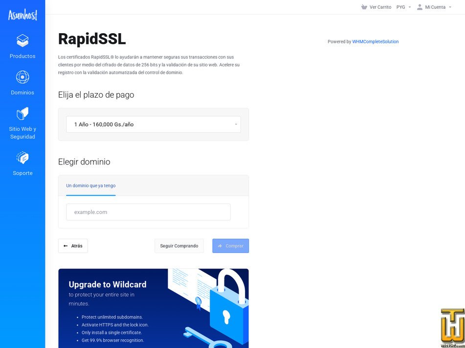 screenshot of Digicert RapidSSL from asunhost.com