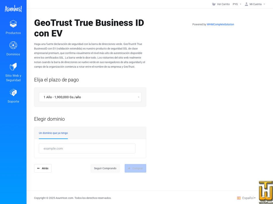 Taken on 25 March, 2025 screenshot of GeoTrust True BusinessID EV from asunhost.com