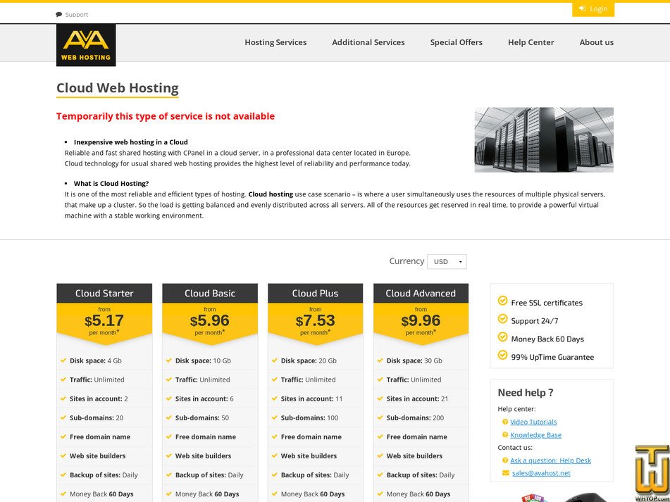 screenshot of Cloud Advanced from avahost.net