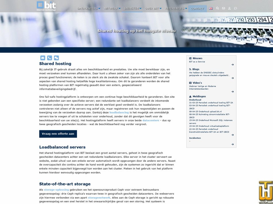 screenshot of Shared hosting from bit.nl