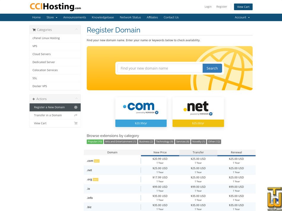 Taken on 31 August, 2025 screenshot of .COM from ccihosting.com