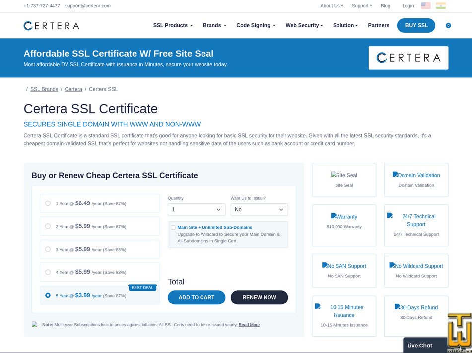 screenshot of Certera SSL Certificate from certera.com