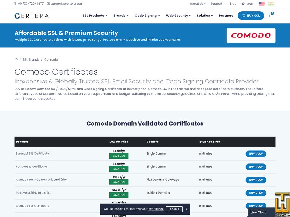 screenshot of Comodo Certificates from certera.com