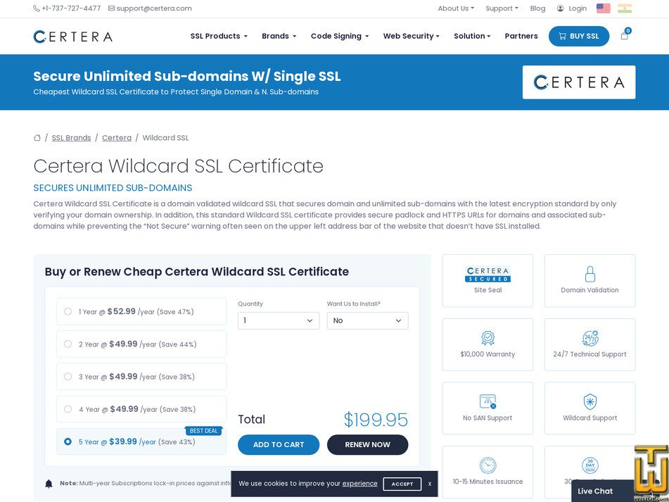 screenshot of Certera Wildcard SSL from certera.com