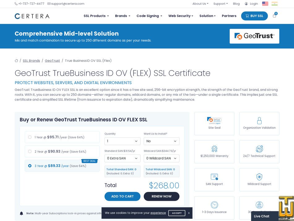 screenshot of GeoTrust TrueBusiness ID OV (FLEX) from certera.com