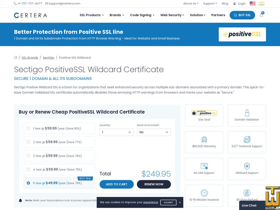 screenshot of Sectigo Positive SSL Wildcard from certera.com