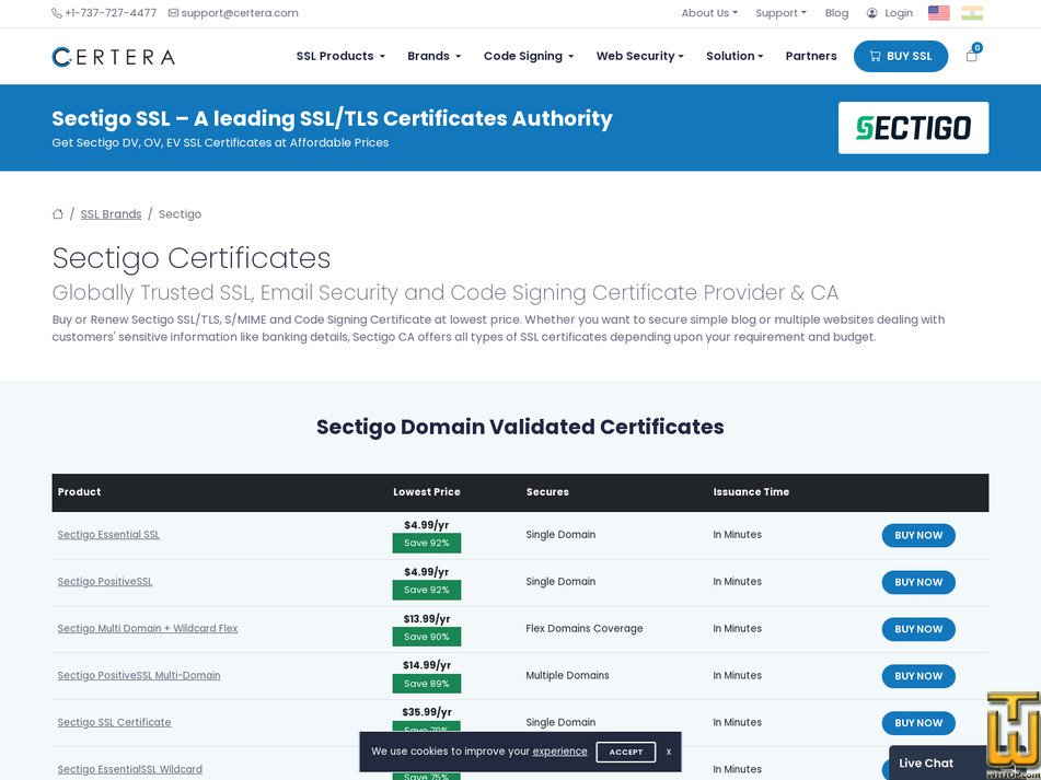 screenshot of Sectigo Certificates from certera.com