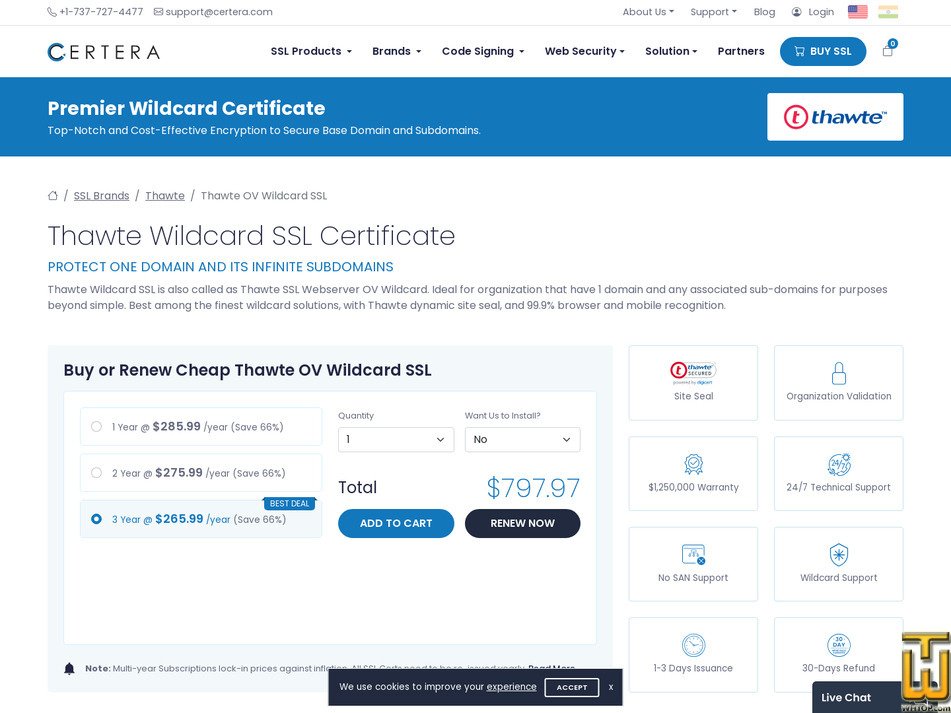 screenshot of Thawte Wildcard SSL from certera.com