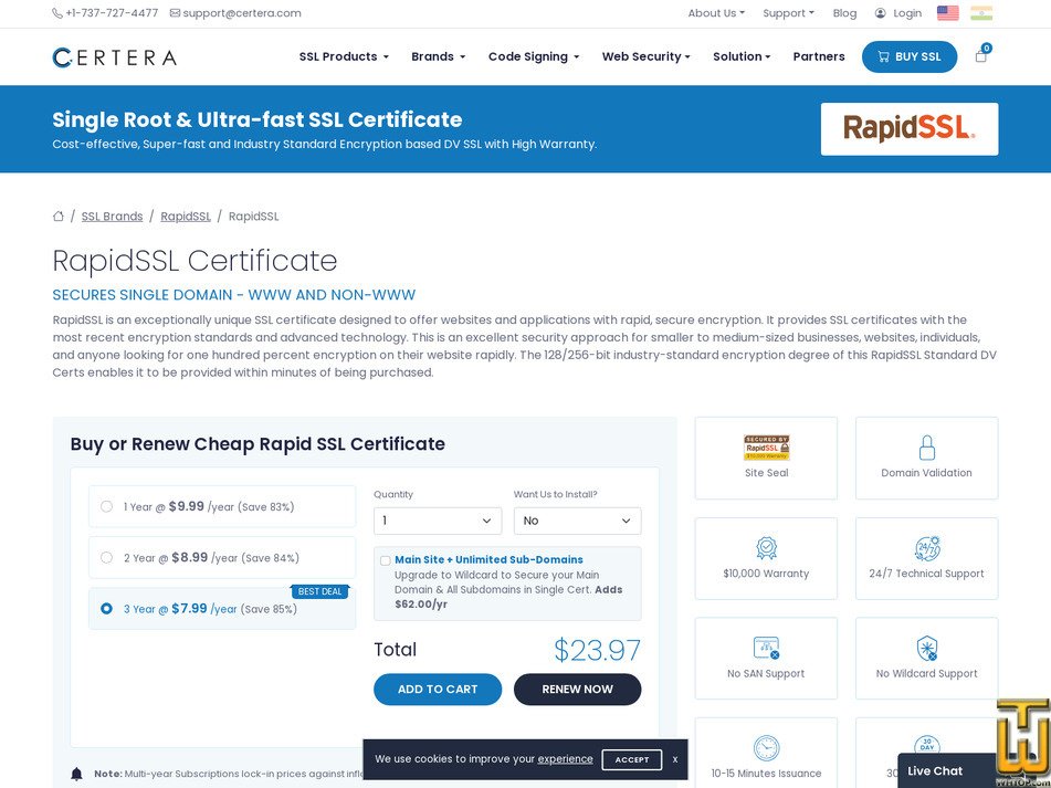 screenshot of RapidSSL Certificate from certera.com