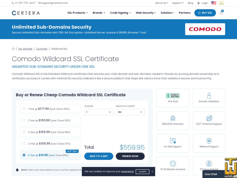 screenshot of Comodo Wildcard SSL from certera.com