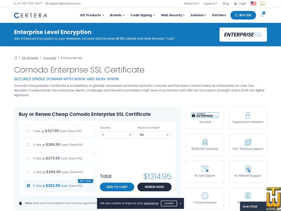 screenshot of Enterprise SSL Certificate from certera.com