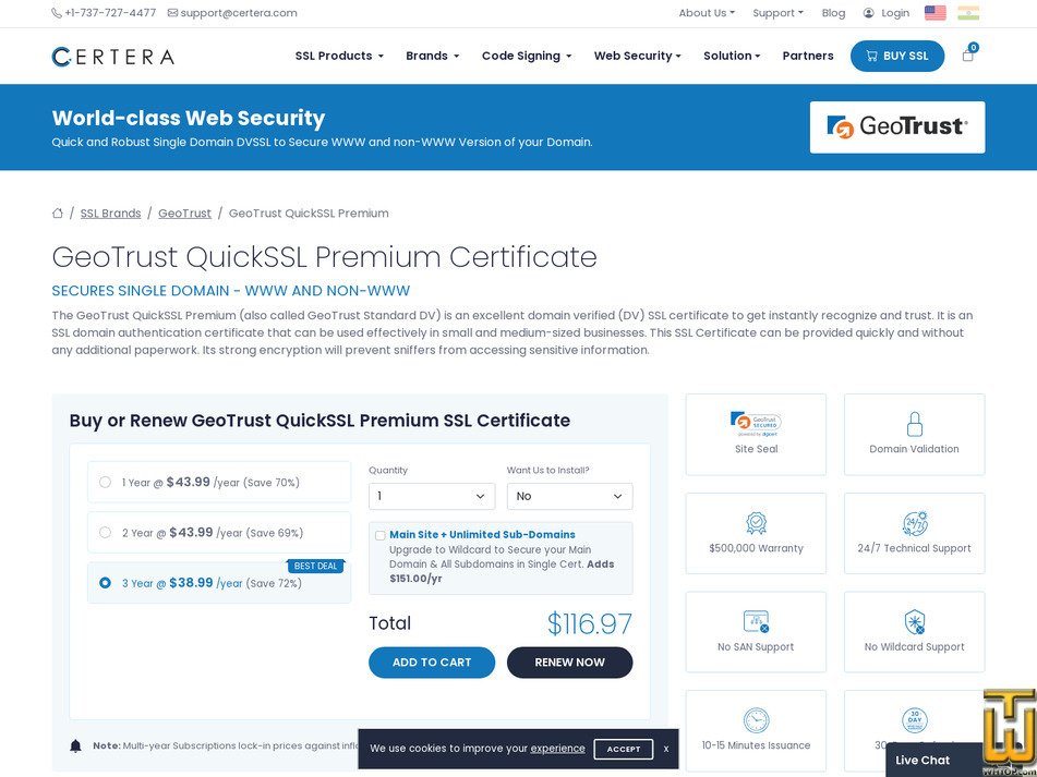 screenshot of GeoTrust QuickSSL Premium from certera.com
