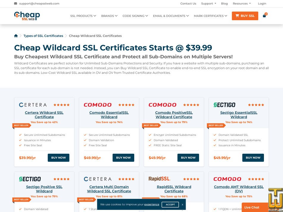 screenshot of Cheap Wildcard SSL Certificates from cheapsslweb.com