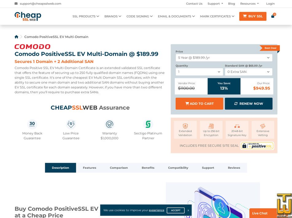 Taken on 14 November, 2025 screenshot of Comodo Positive EV Multi-Domain from cheapsslweb.com