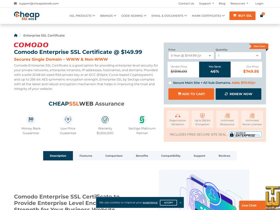 screenshot of Enterprise SSL Certificate from cheapsslweb.com
