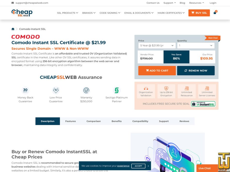 screenshot of Comodo InstantSSL from cheapsslweb.com