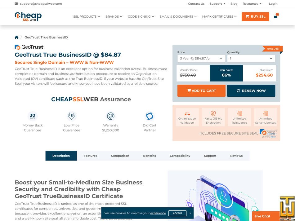 screenshot of GeoTrust True BusinessID from cheapsslweb.com