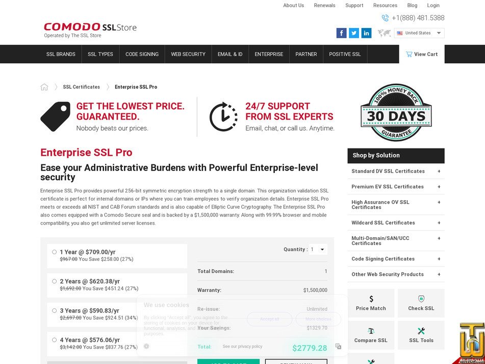 screenshot of EnterpriseSSL Pro from comodosslstore.com