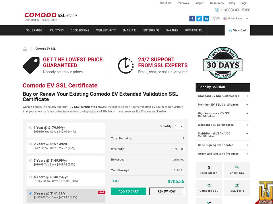 screenshot of Comodo EV SSL from comodosslstore.com