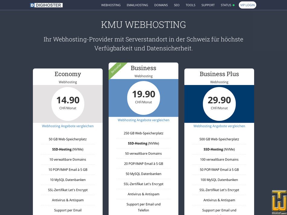 screenshot of WEBHOSTING ECONOMY from digihoster.ch