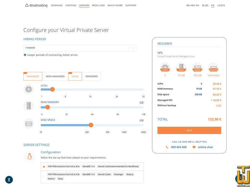 screenshot of VPS III from dinahosting.com
