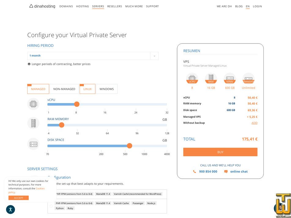 screenshot of VPS IV from dinahosting.com