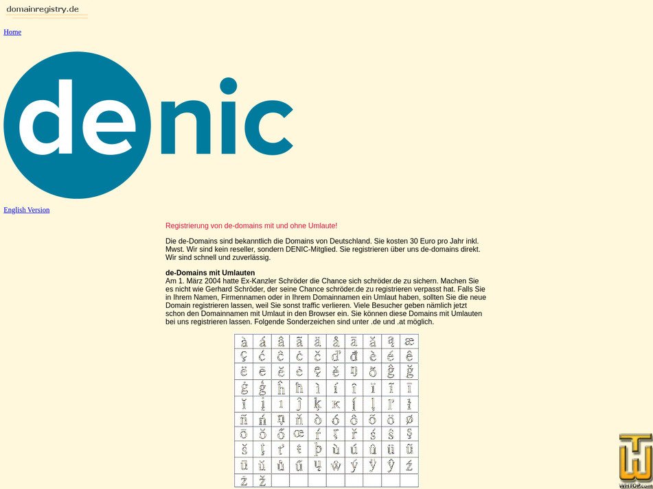 screenshot of .de from domainregistry.de