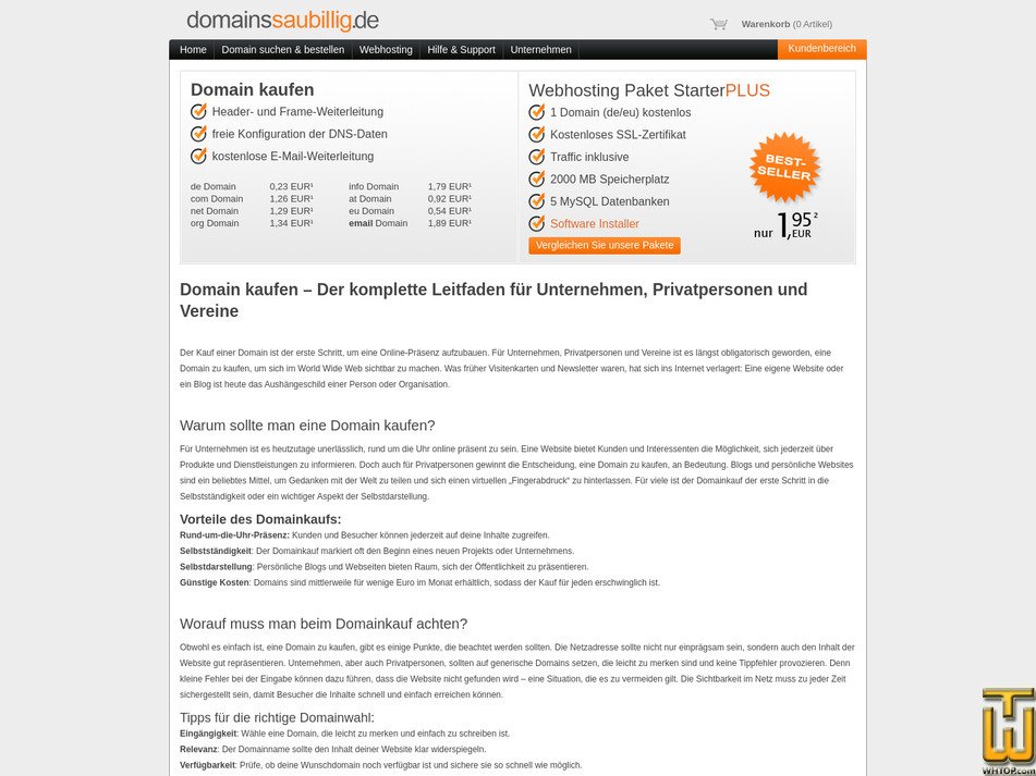 screenshot of .COM Domain Registration from domainssaubillig.de
