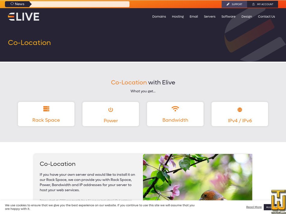 screenshot of Co-Location 1U (Start) from elive.net