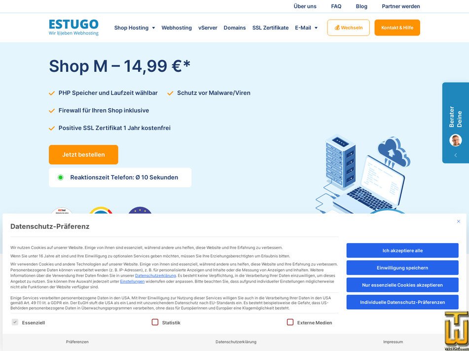 screenshot of Shop Hosting M from estugo.de